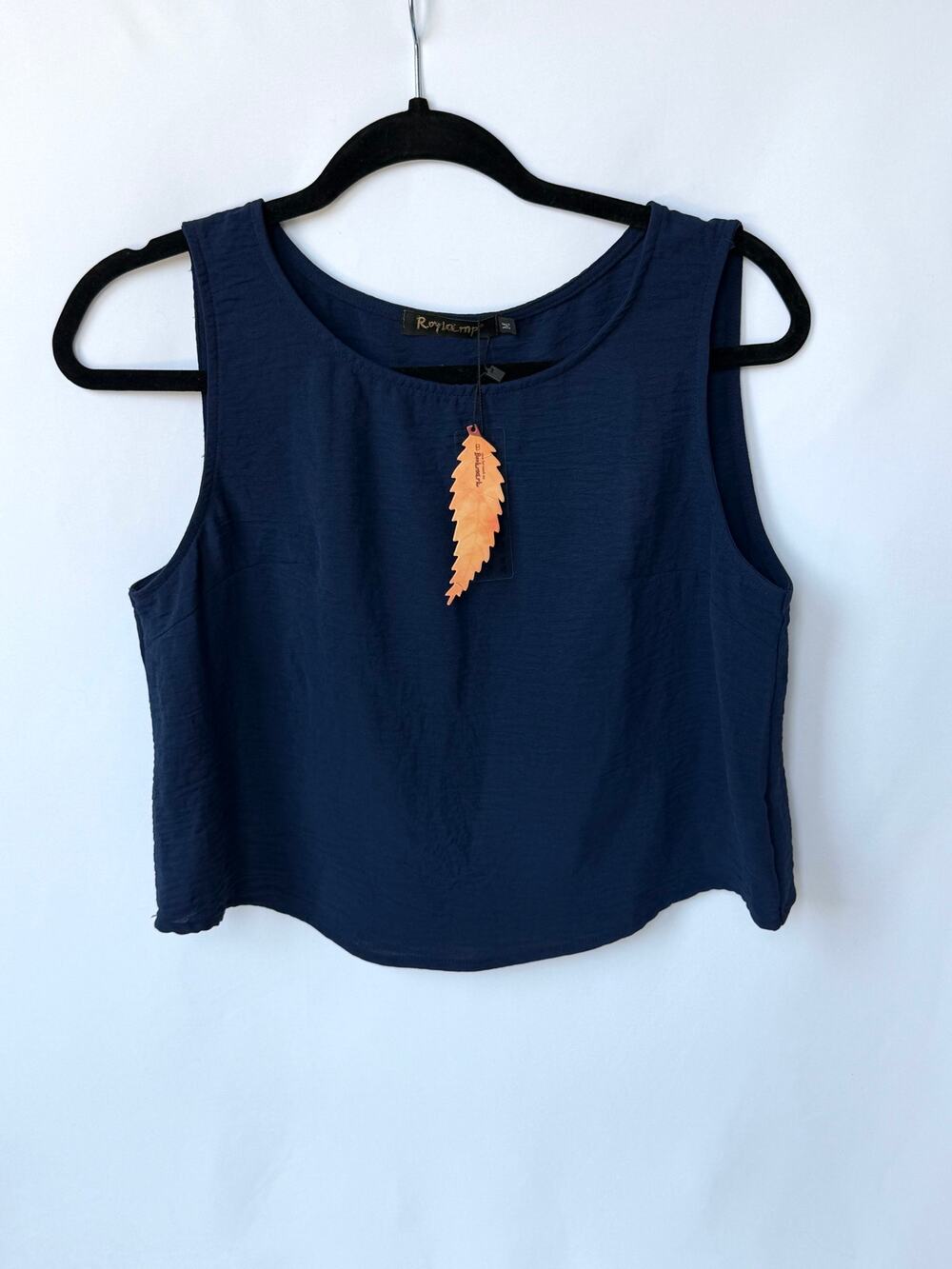 Roylamp Womens Medium Navy Blue Sleeveless Crop Top Casual Blouse NWT Boho